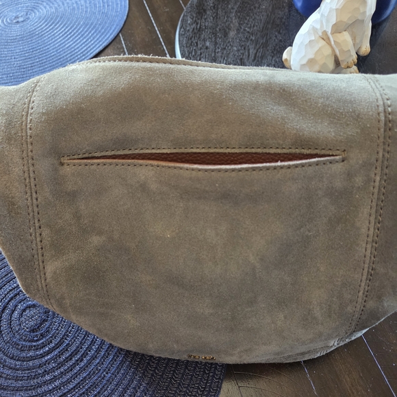 The Sak Olive Green Suede Shoulder Bag with Brown Leather Trim - Picture 3 of 16